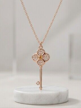 Swarovski Key Pendant Necklace - Crystals, Rose Gold Finish